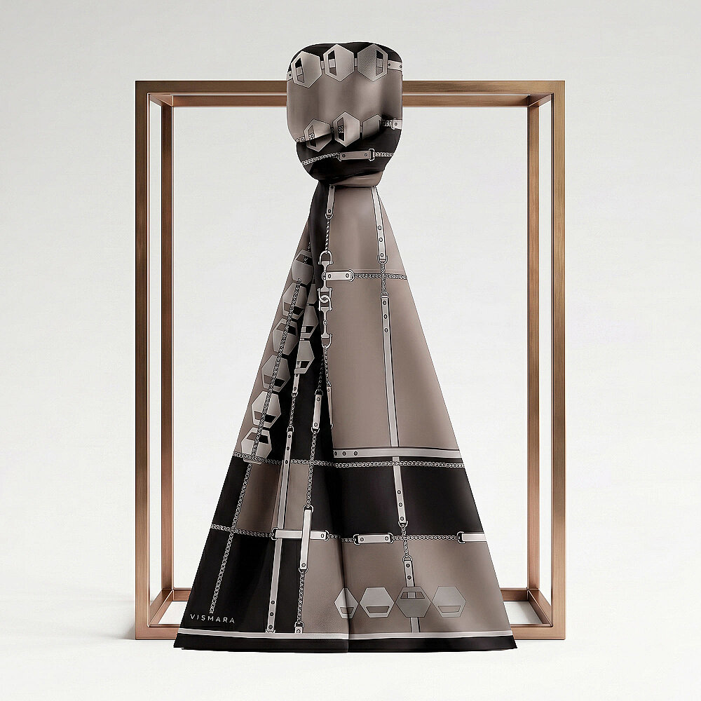 Black Prism Line Pattern Silk Scarf - 1