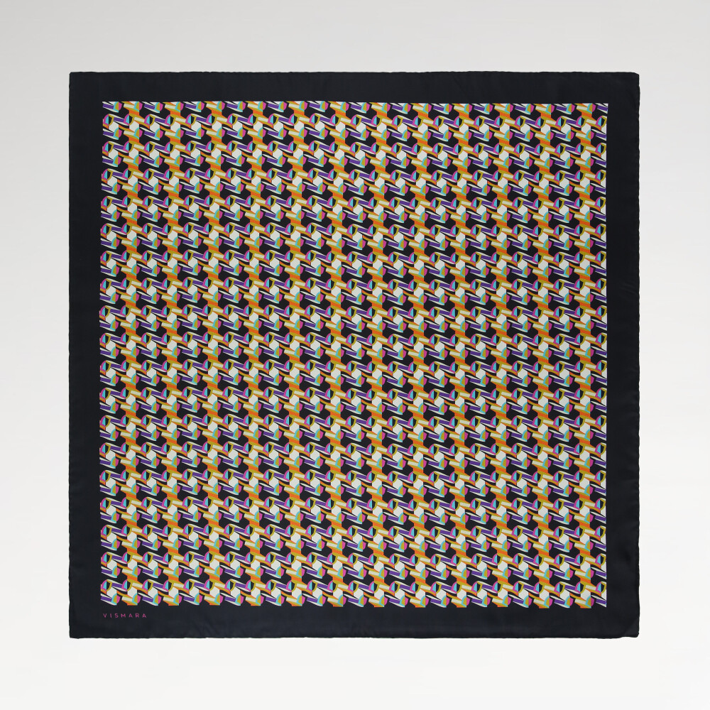 Black Purple Geometric Retro Pattern Twill Silk Square Scarf