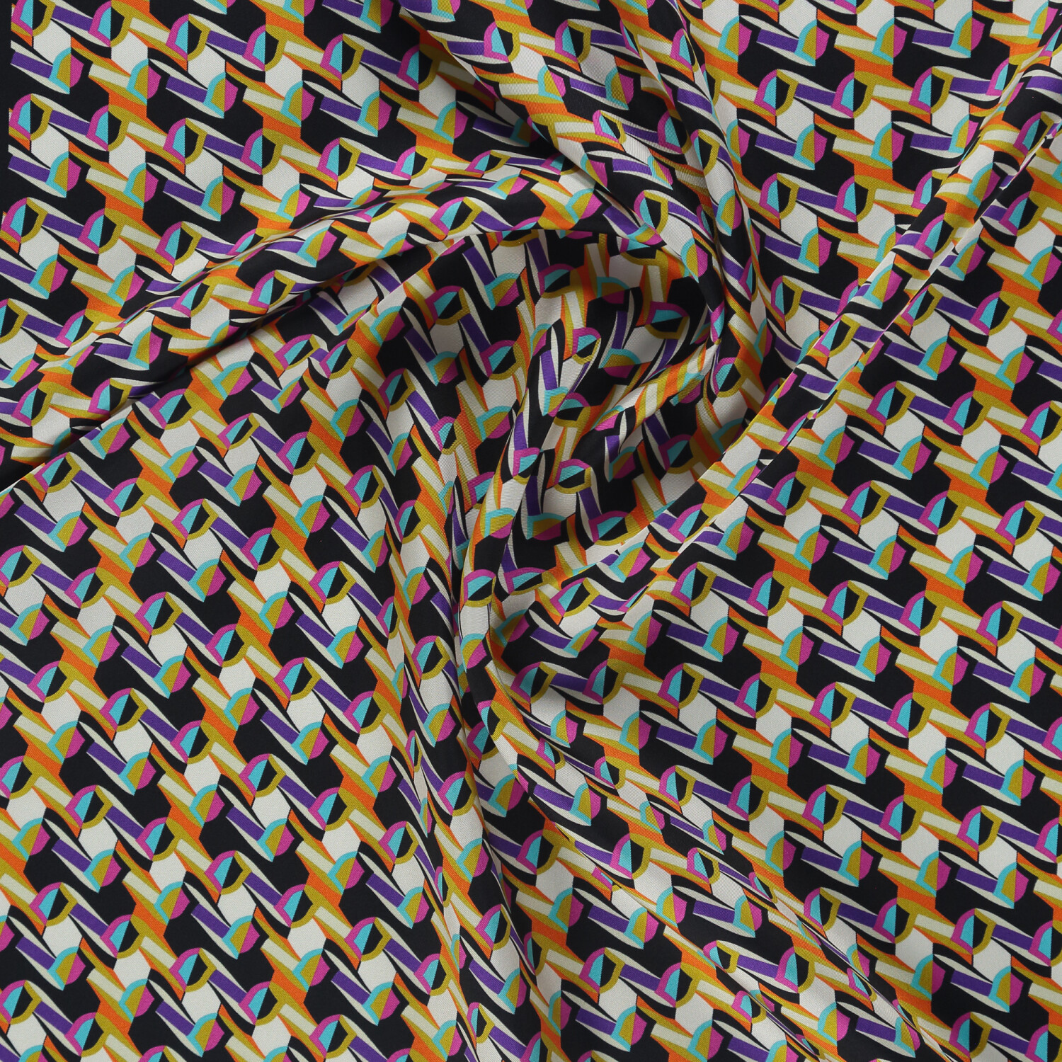 Black Purple Geometric Retro Pattern Twill Silk Square Scarf - 2