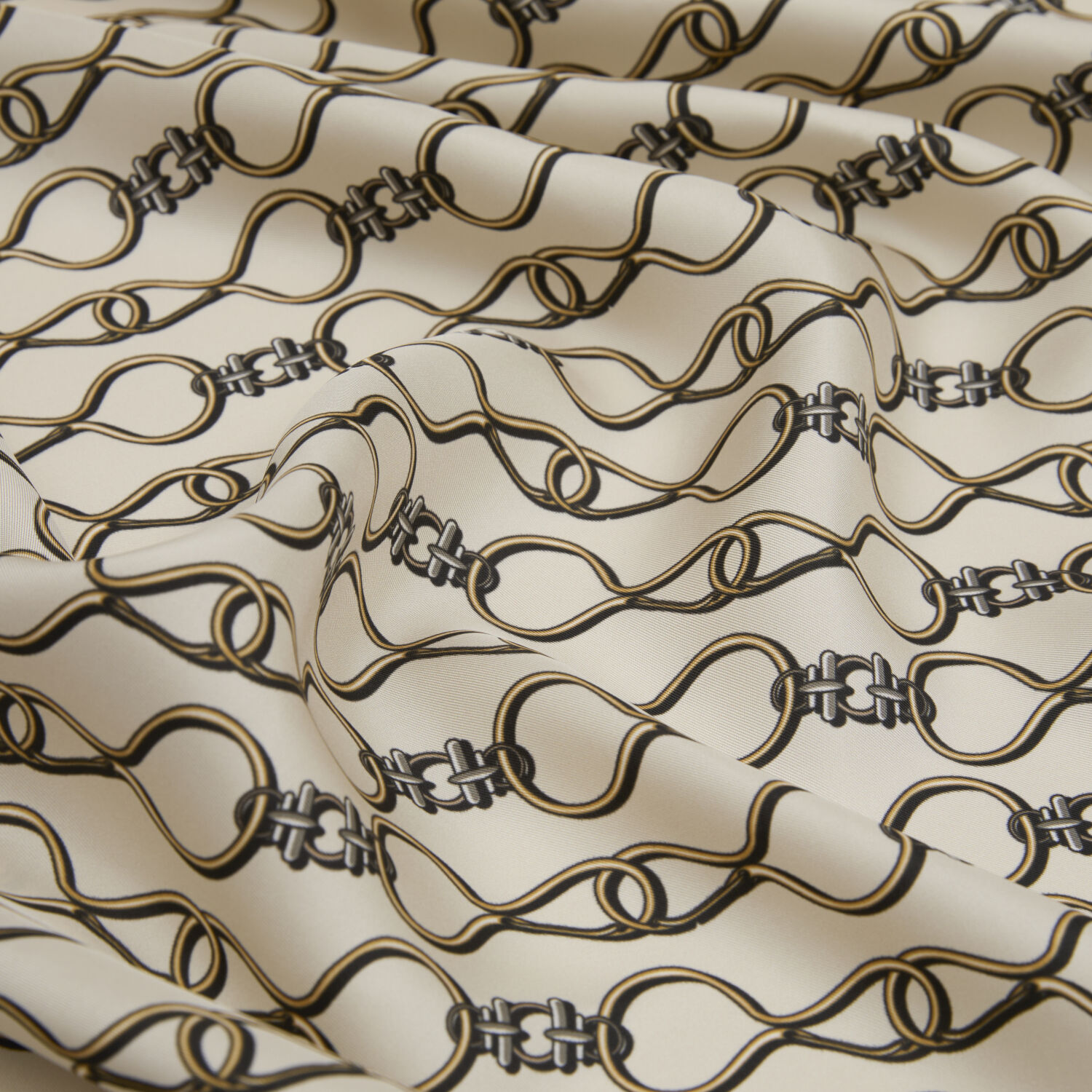 Black Vector Chain Pattern Twill Silk Square Scarf - 2