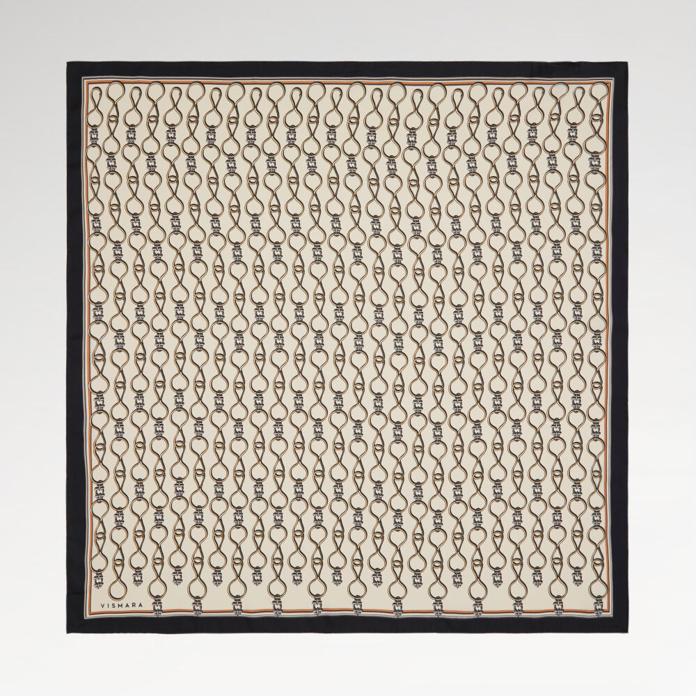 Black Vector Chain Pattern Twill Silk Square Scarf