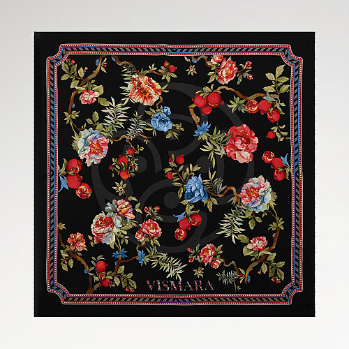 Black Vismara Melagrana Patterned Silk Square Scarf