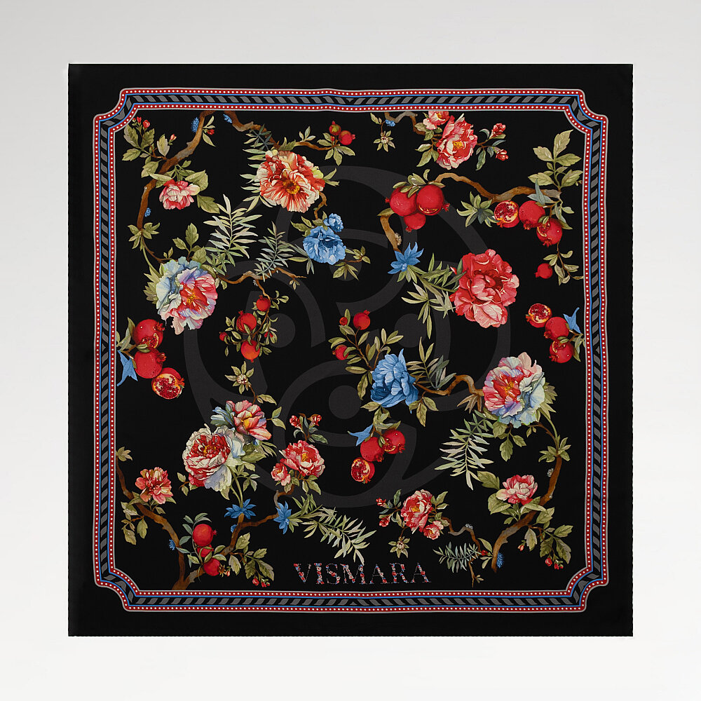 Black Vismara Melagrana Patterned Silk Square Scarf - 1