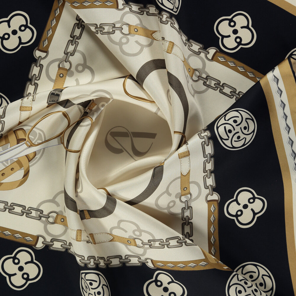 Black Vismara Monogram Chain Patterned Silk Square Scarf - 2