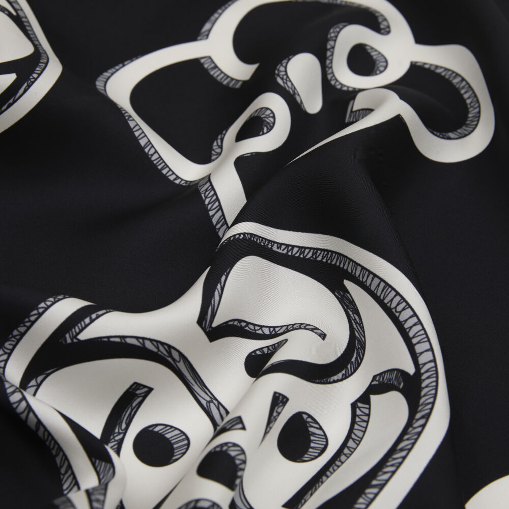 Black Vismara Monogram Patterned Twill Silk Square Scarf - Vismara