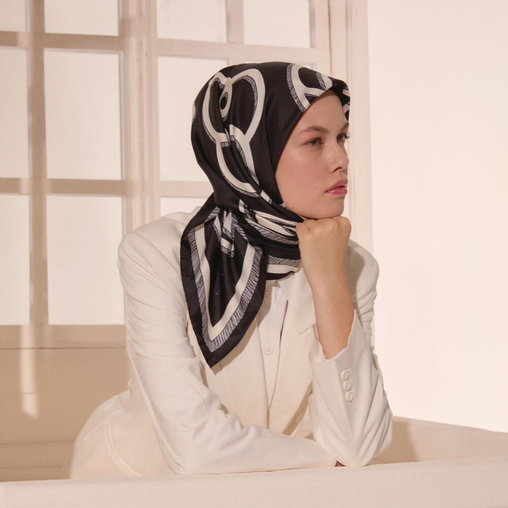 Black Vismara Monogram Patterned Twill Silk Square Scarf - Vismara
