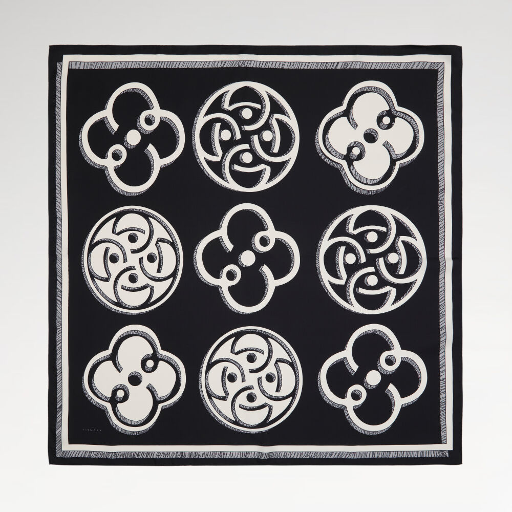 Black Vismara Monogram Patterned Twill Silk Square Scarf