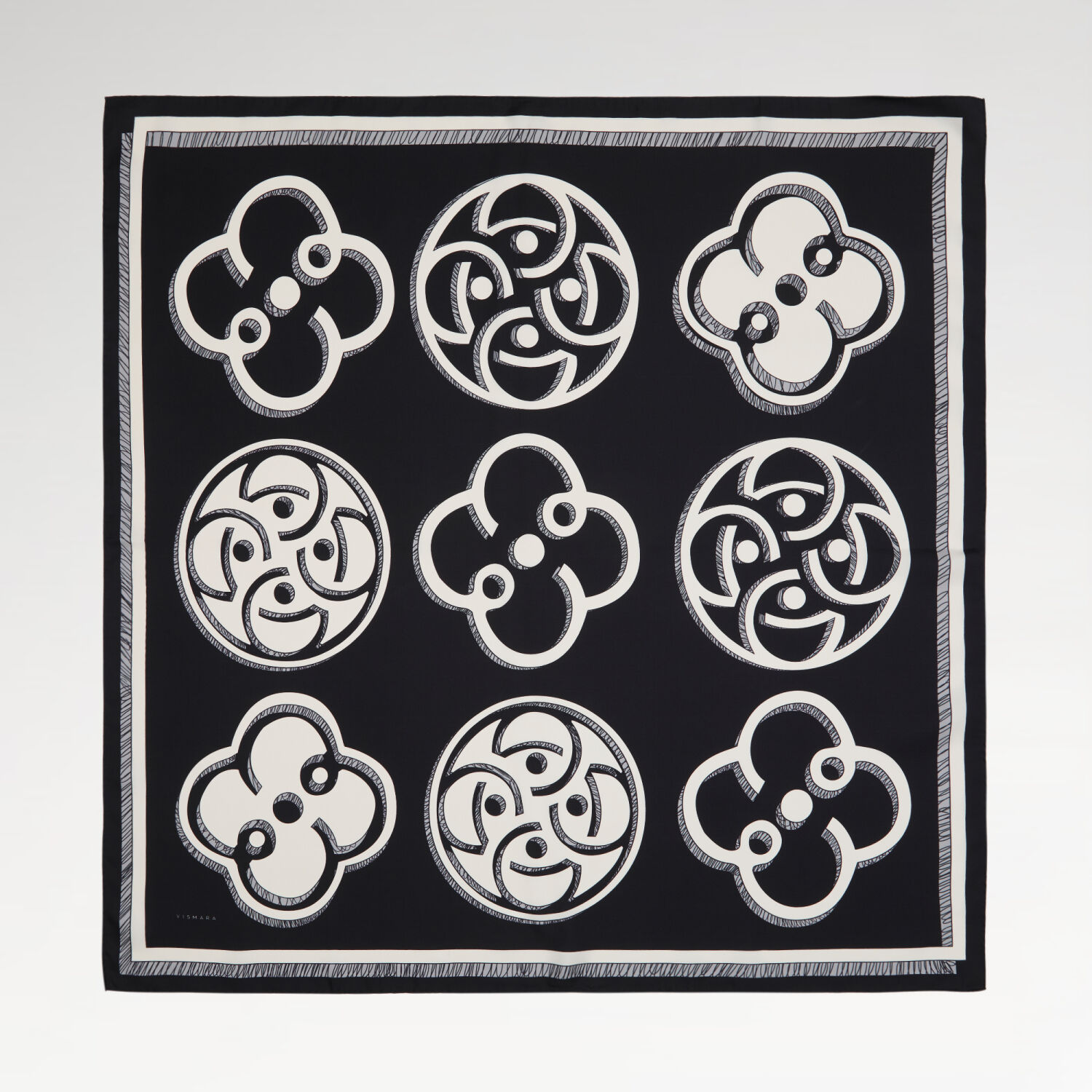 Black Vismara Monogram Patterned Twill Silk Square Scarf - 1