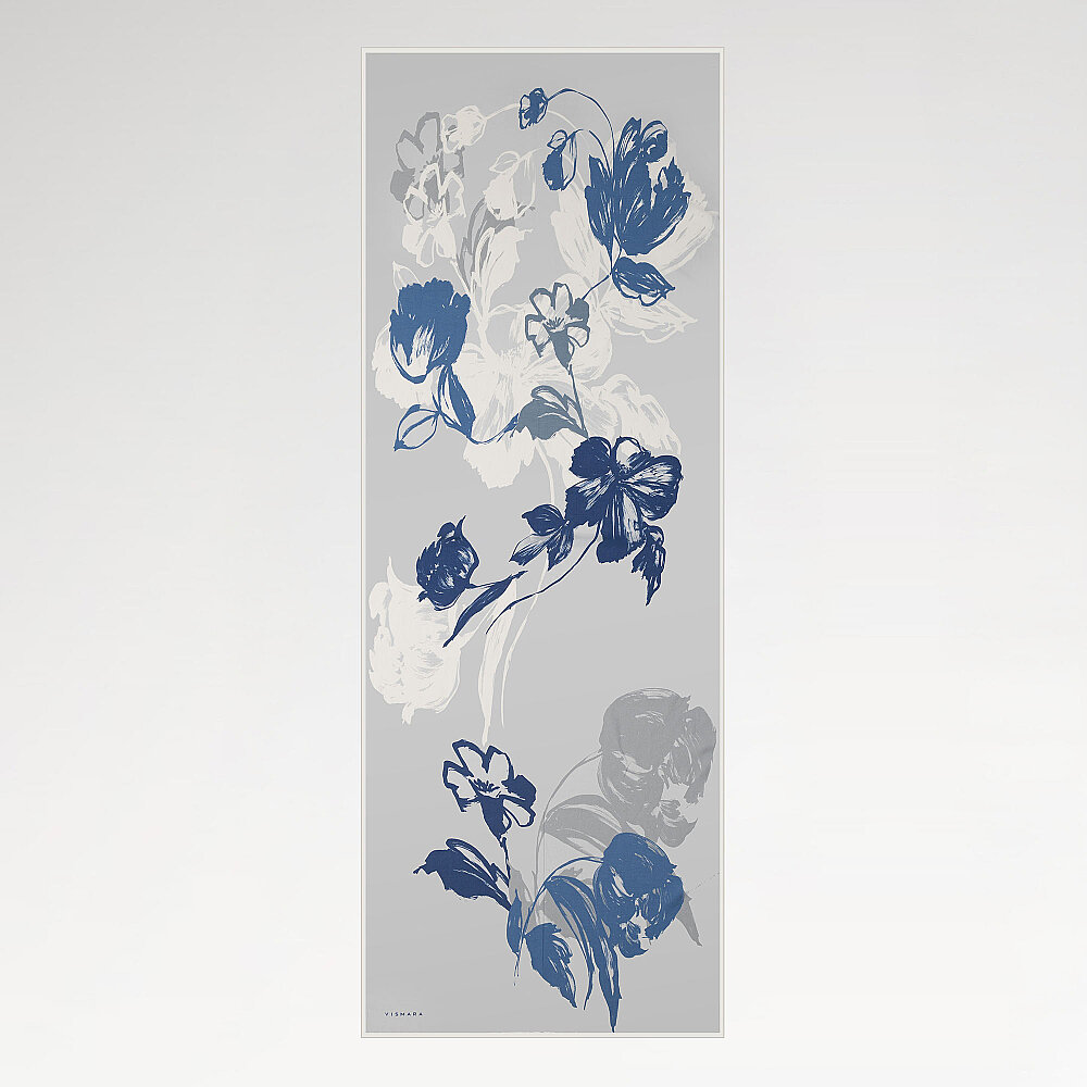 Blue Abstract Tulip Pattern Silk Scarf - 2