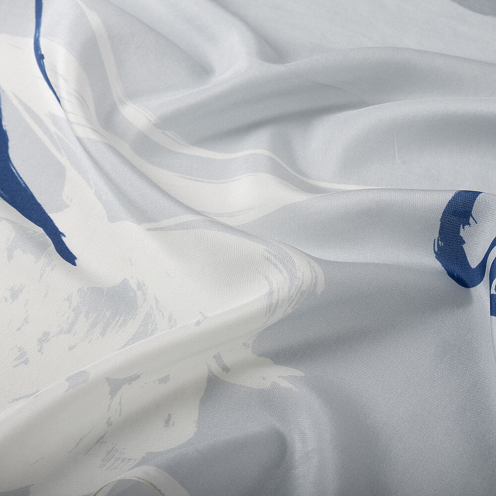 Blue Abstract Tulip Pattern Silk Scarf - 3