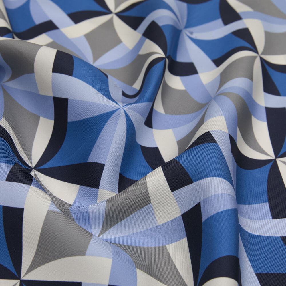 Blue Antique Mosaic Patterned Twill Silk Square Scarf - Vismara