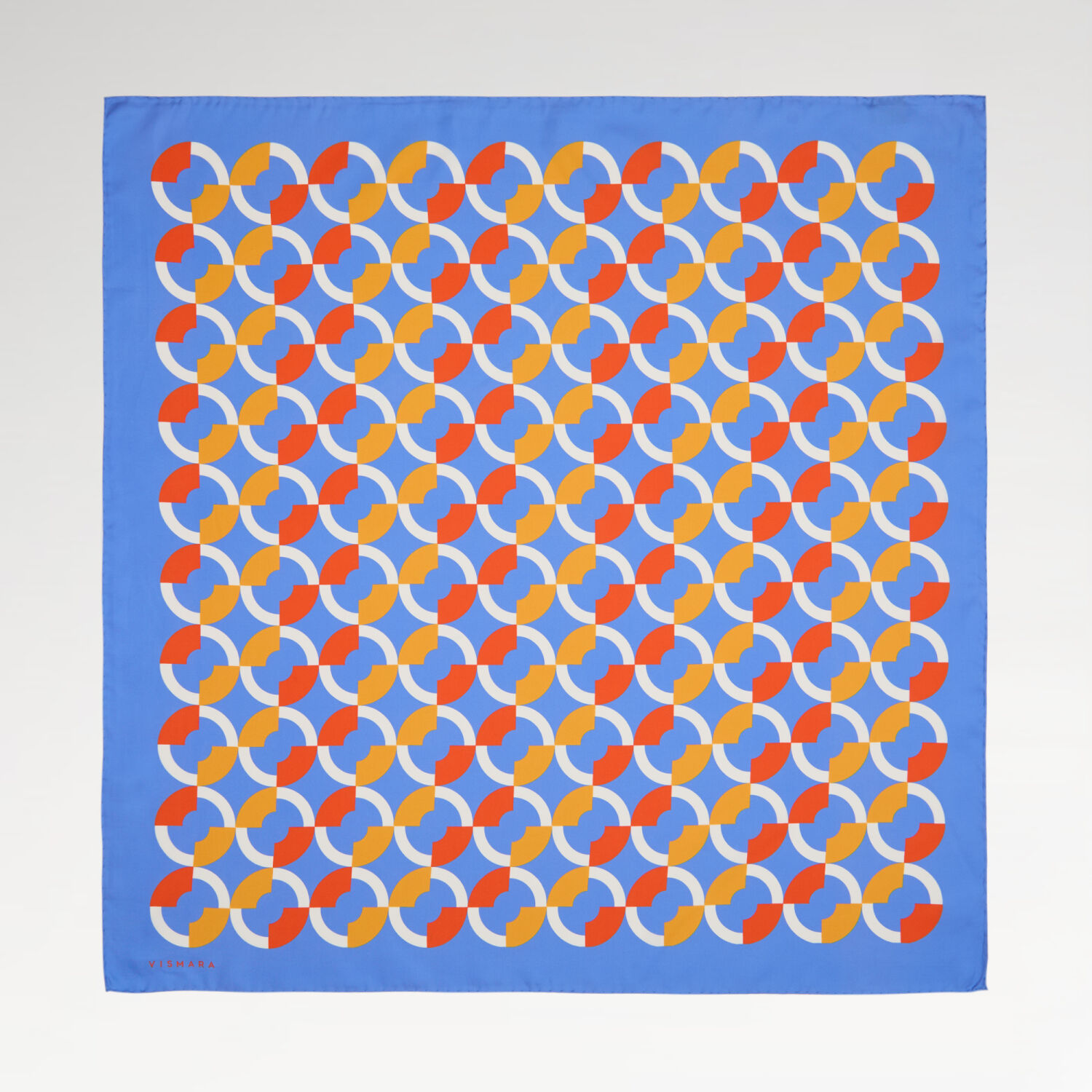 Blue Circle Patterned Twill Silk Square Scarf - 1