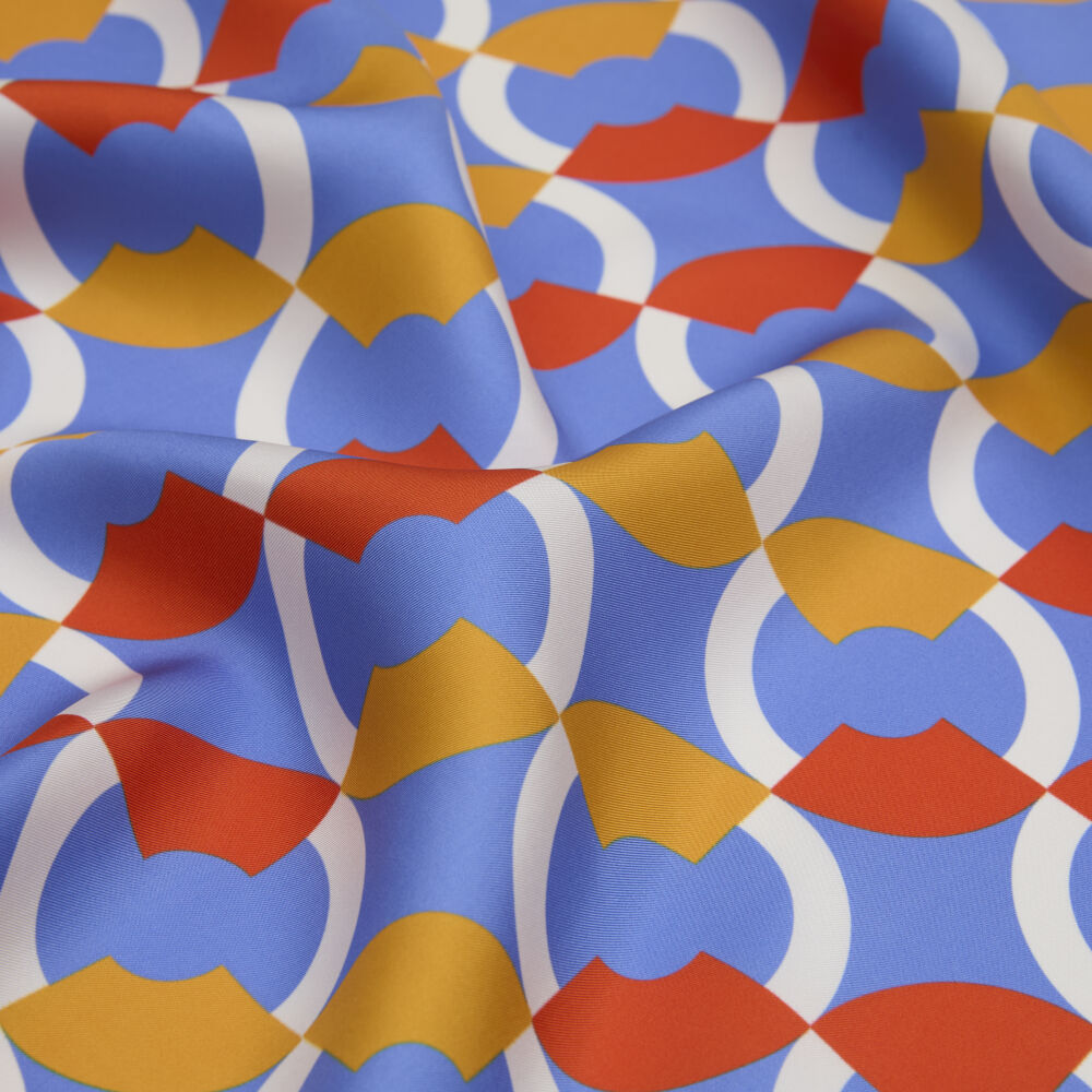 Blue Circle Patterned Twill Silk Square Scarf - Vismara