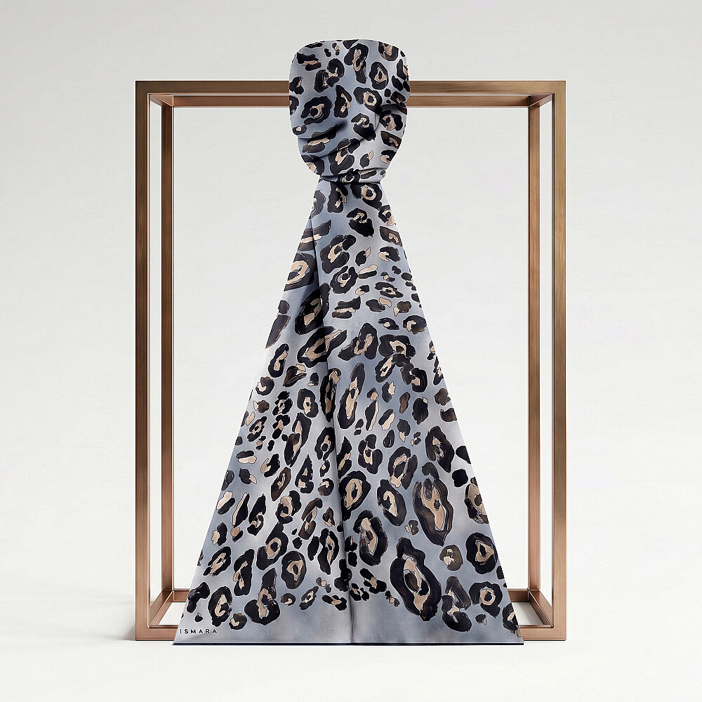 Blue Classic Panther Pattern Silk Scarf - 1