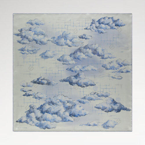 Blue Cloud Dance Patterned Silk Square Scarf