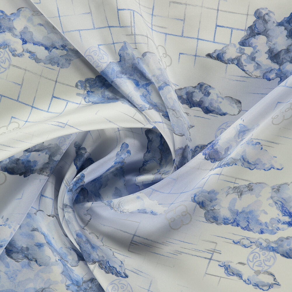Blue Cloud Dance Patterned Silk Square Scarf - 2