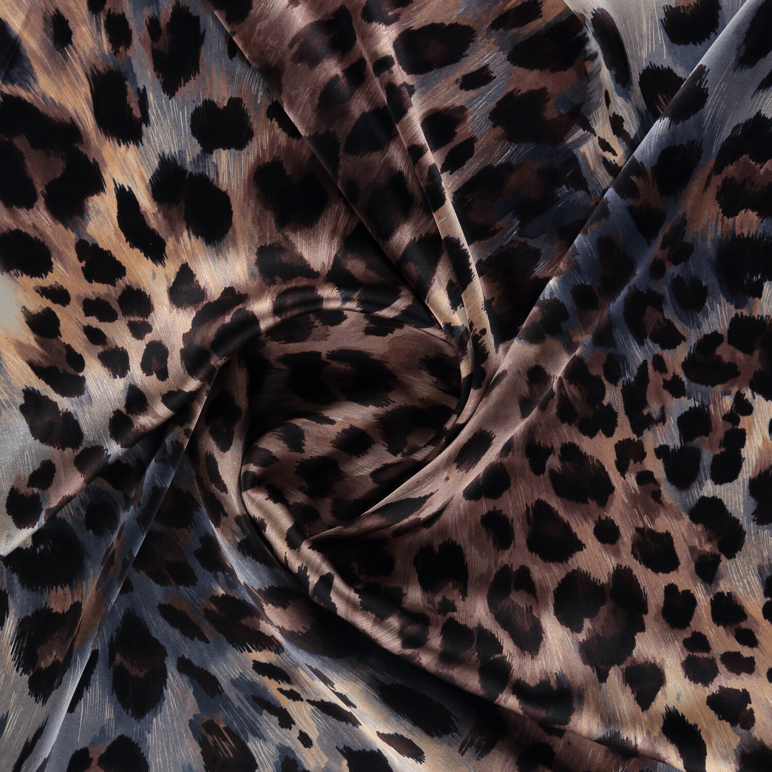 Blue Brown Natural Leopard Pattern Twill Silk Square Scarf - 2