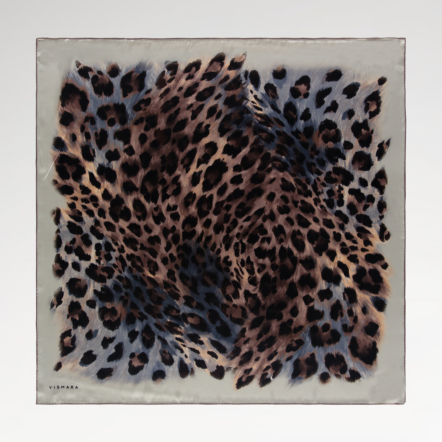 Blue Brown Natural Leopard Pattern Twill Silk Square Scarf - 1