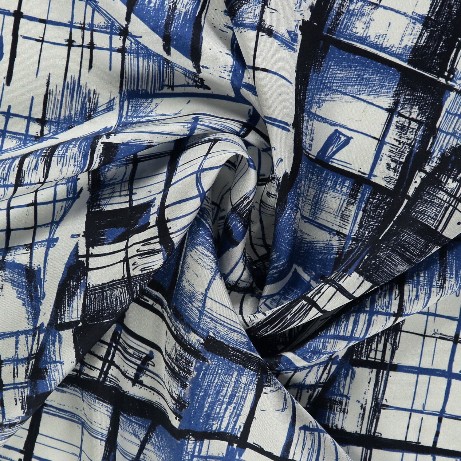 Blue Contour Pattern Twill Silk Square Scarf - 2