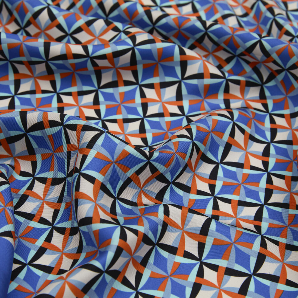 Blue Diamond Line Retro Pattern Twill Silk Square Scarf - Vismara