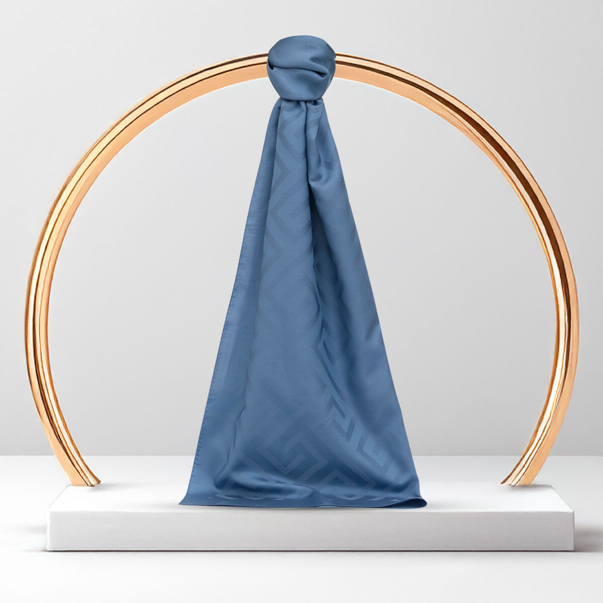 Blue G Pattern Jacquard Wool Silk Scarf - 1