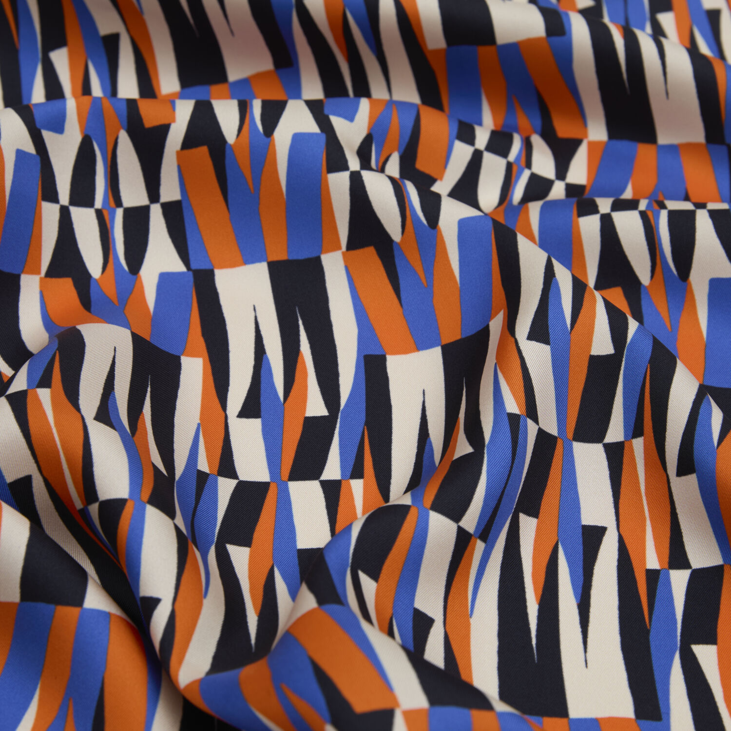 Blue Ikat Retro Patterned Twill Silk Square Scarf - 2