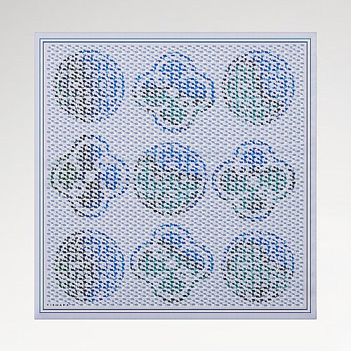 Blue Isometric Monogram Pattern Twill Silk Square Scarf