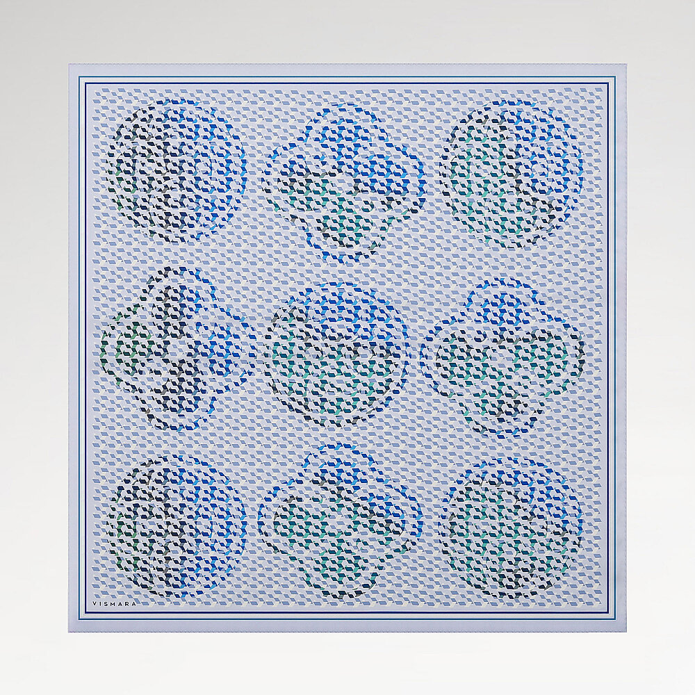 Blue Isometric Monogram Pattern Twill Silk Square Scarf - 1