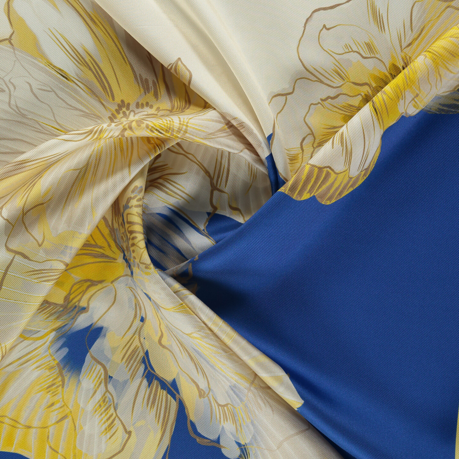 Blue Linea Fiora Pattern Twill Silk Square Scarf - 2