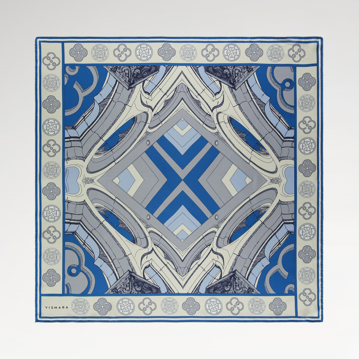 Blue Linear Columns Patterned Twill Silk Square Scarf - 1