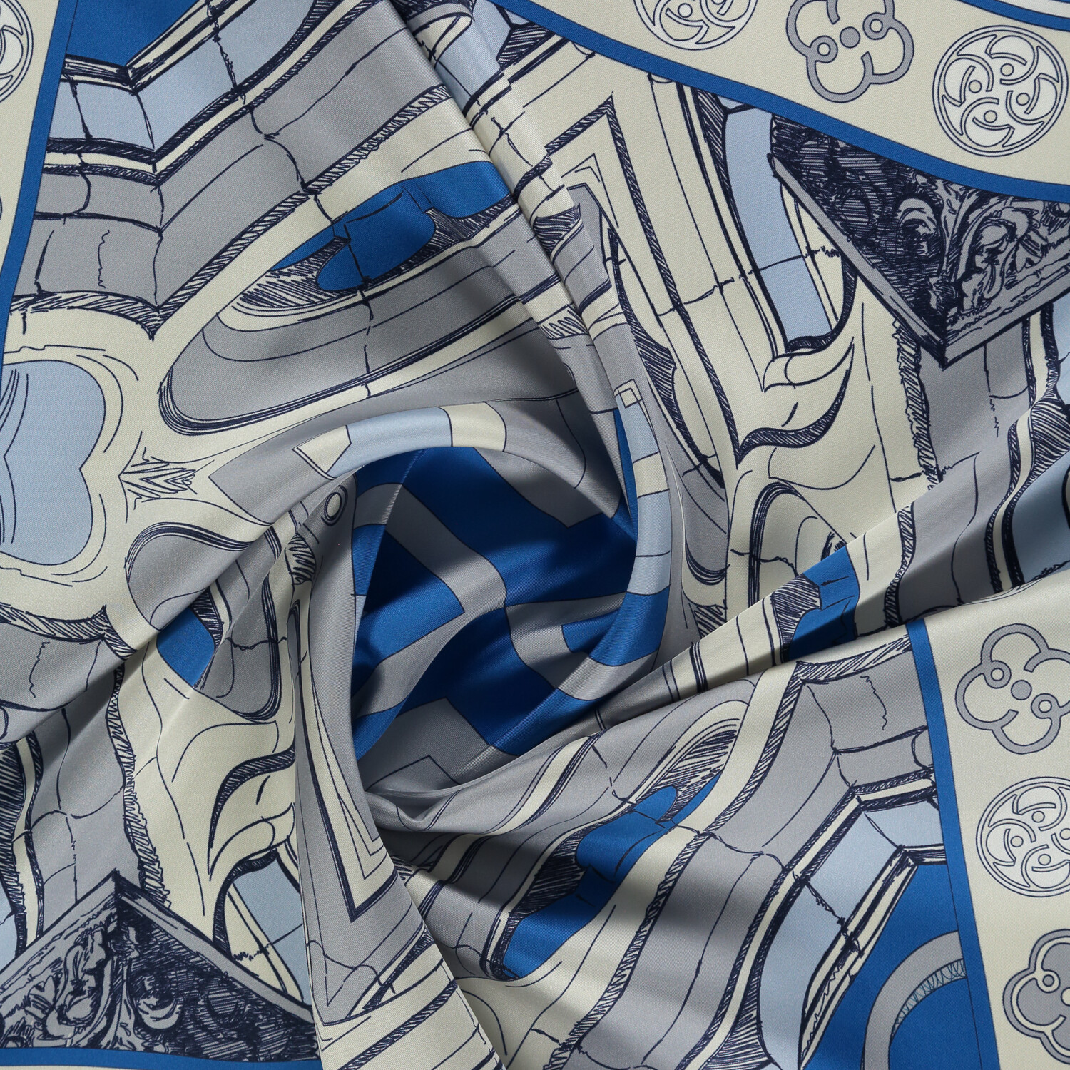 Blue Linear Columns Patterned Twill Silk Square Scarf - 2