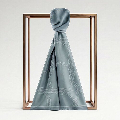 Blue Mira Geometric Pattern Jacquard Cotton Silk Scarf
