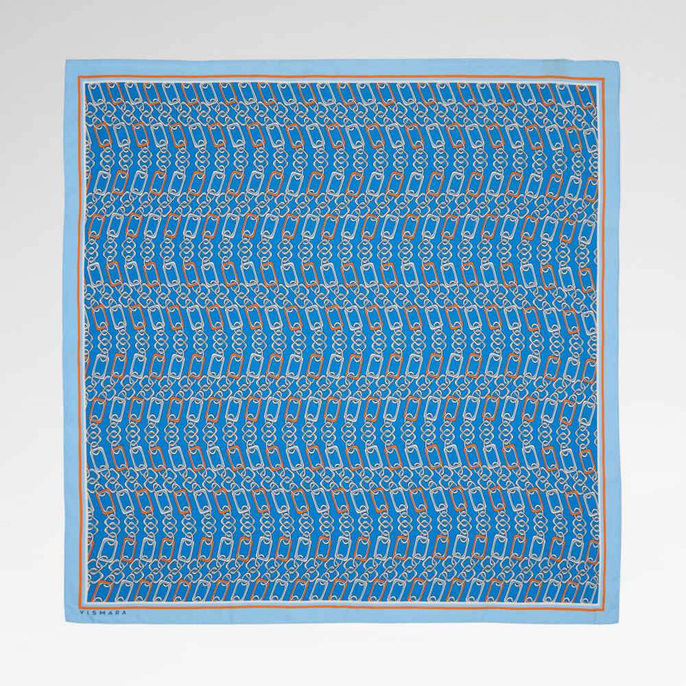 Blue Modern Chain Pattern Twill Silk Square Scarf