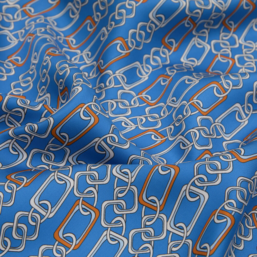 Blue Modern Chain Pattern Twill Silk Square Scarf - Vismara