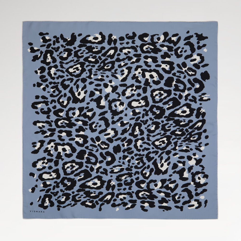 Blue Modern Leopard Print Twill Silk Square Scarf