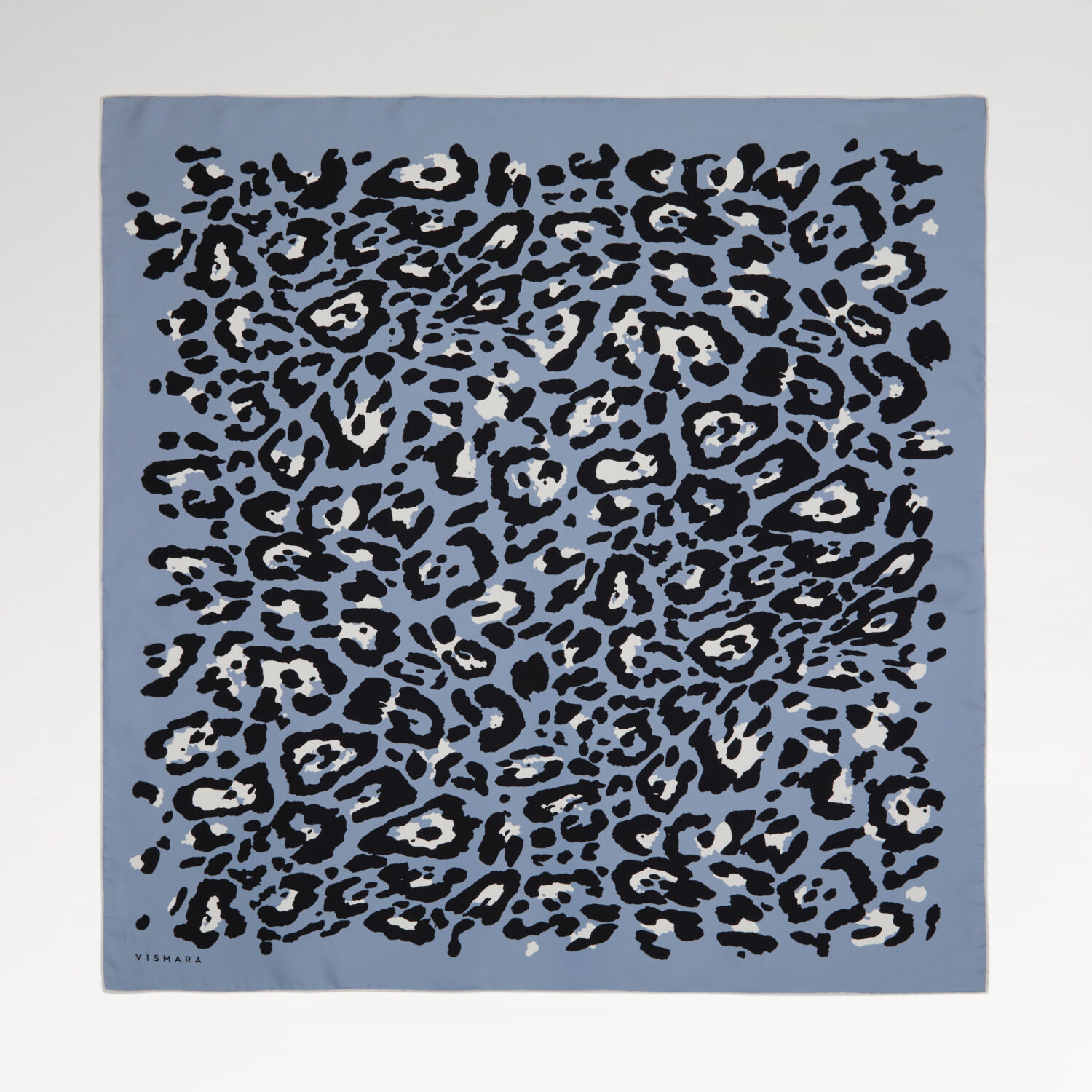 Blue Modern Leopard Print Twill Silk Square Scarf - 1