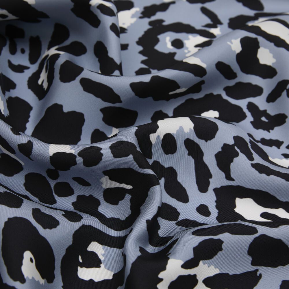 Blue Modern Leopard Print Twill Silk Square Scarf - Vismara
