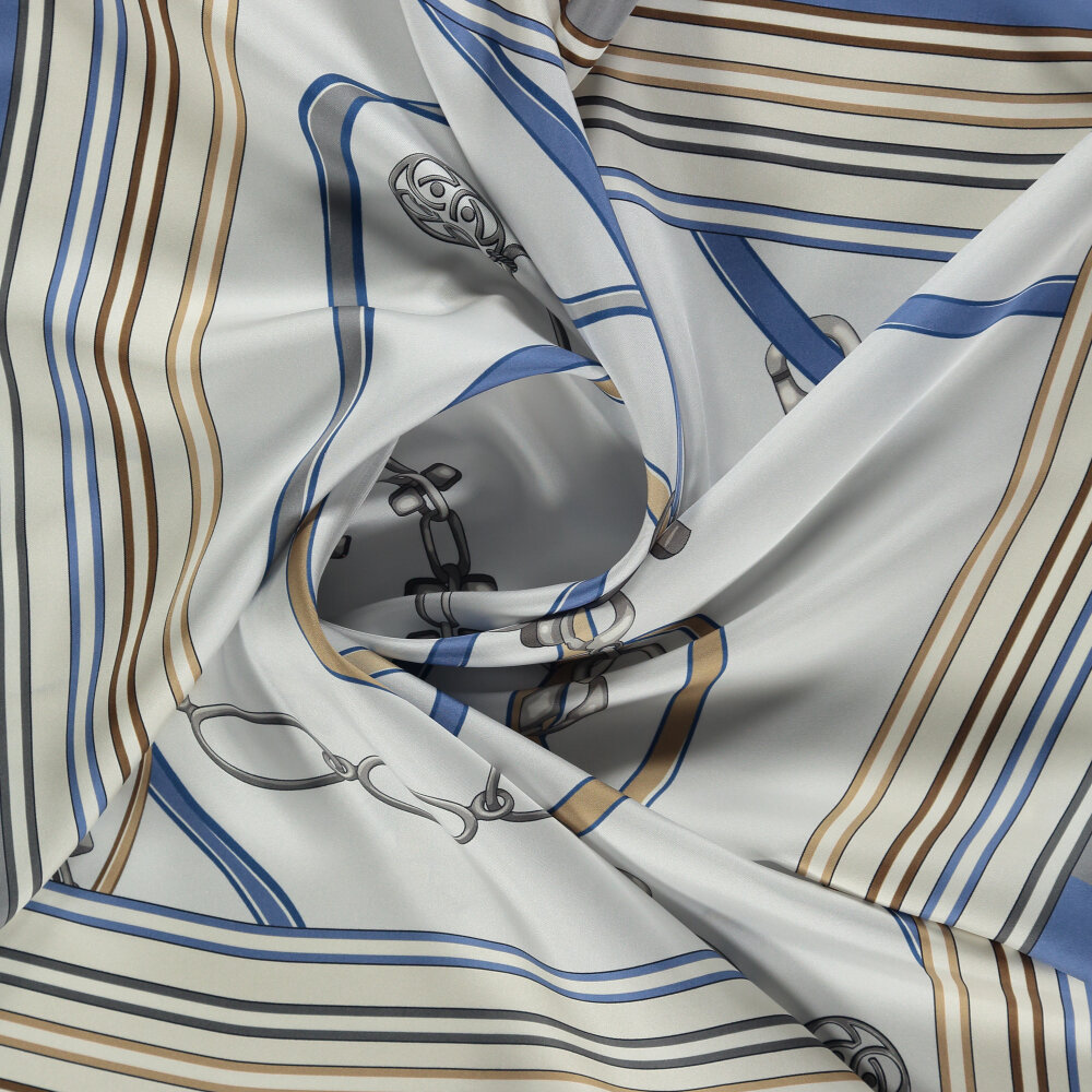 Blue Monogram and Chain Patterned Silk Square Scarf - 2