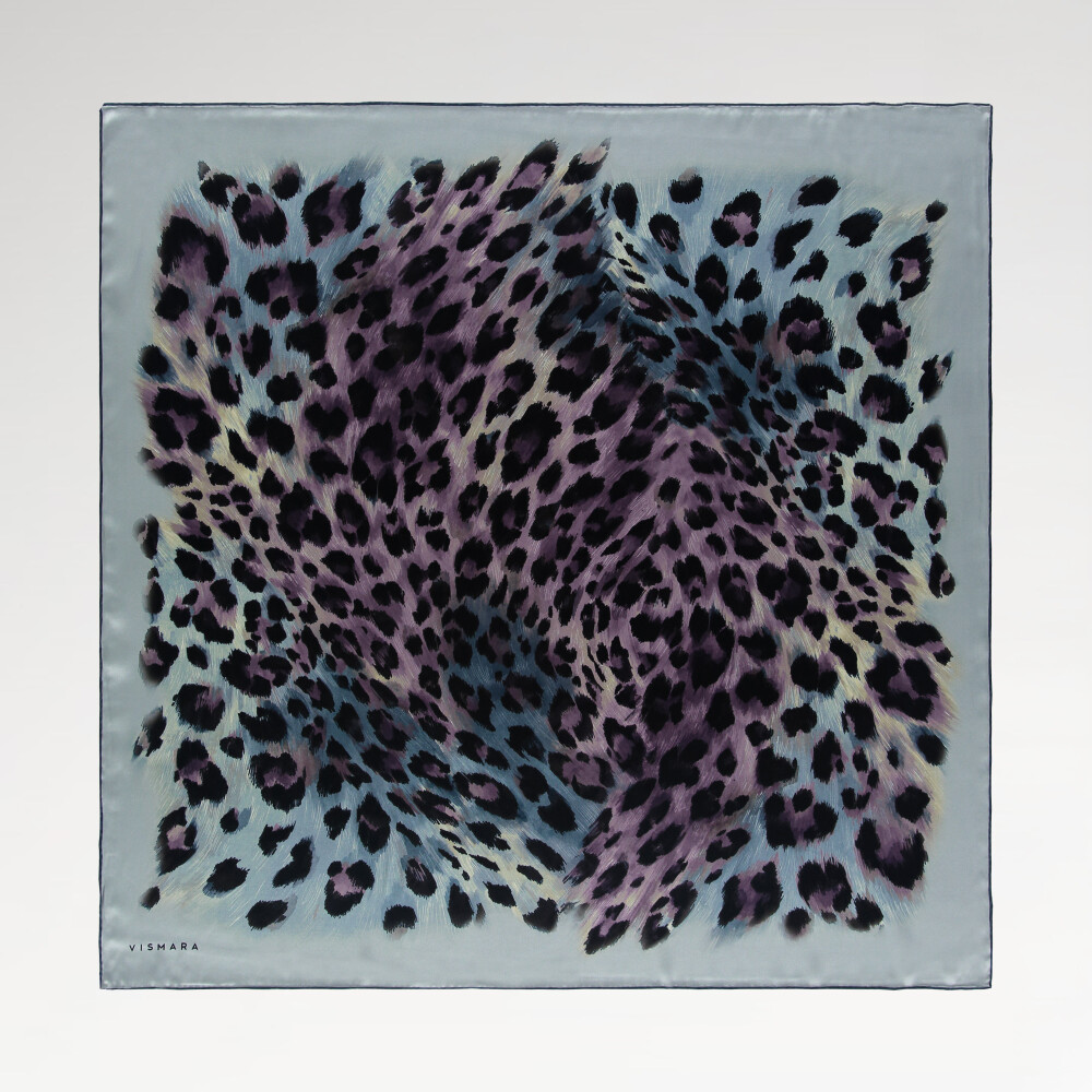 Blue Natural Leopard Pattern Twill Silk Square Scarf