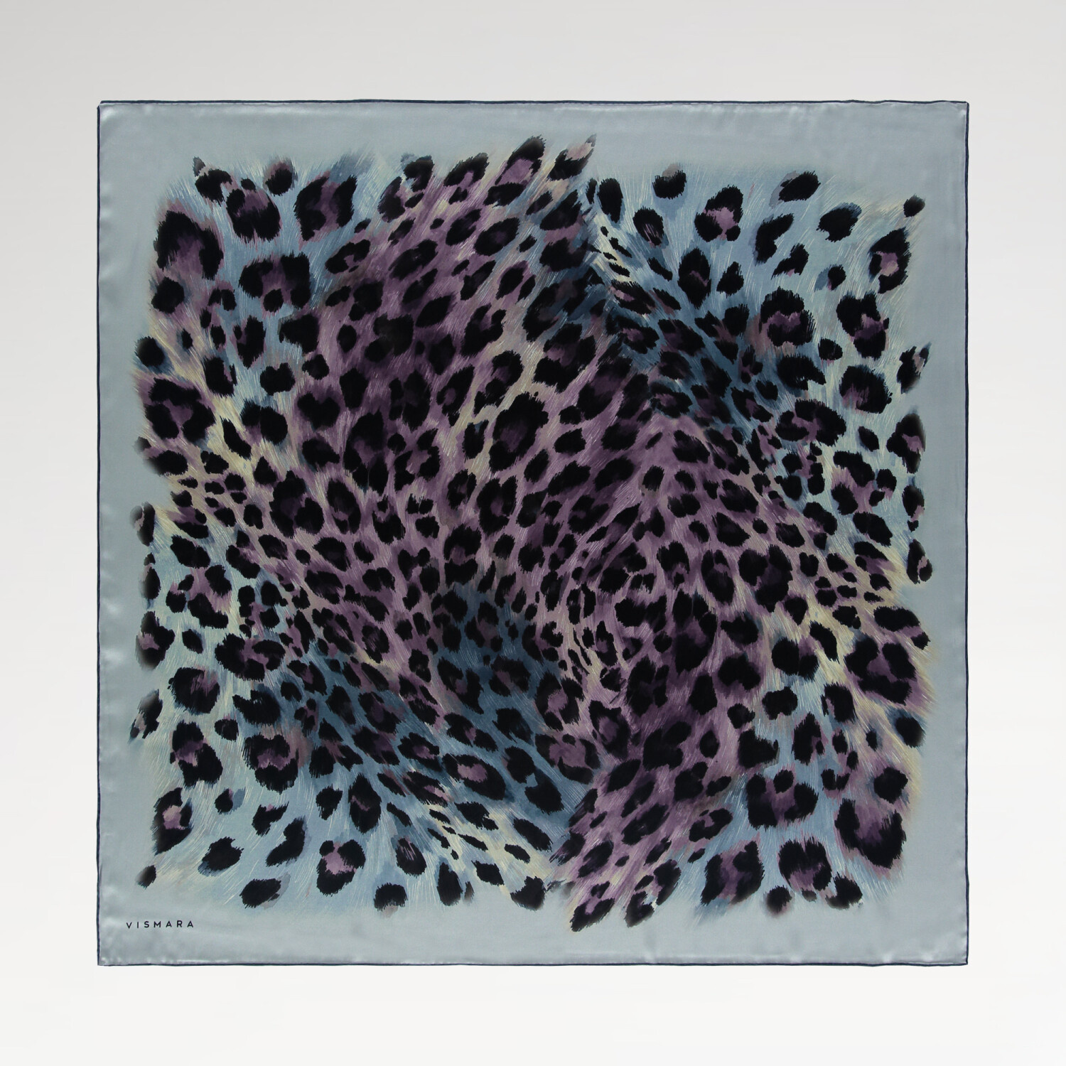 Blue Natural Leopard Pattern Twill Silk Square Scarf - 1