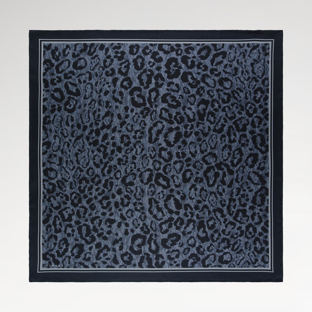 Blue Nebula Leopard Pattern Twill Silk Square Scarf
