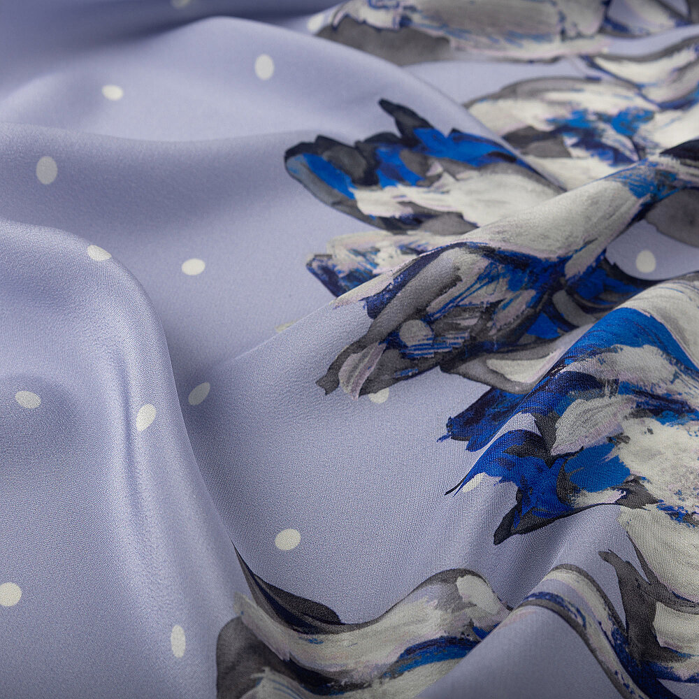 Blue Polka Dot Tulip Garden Pattern Silk Scarf - 3