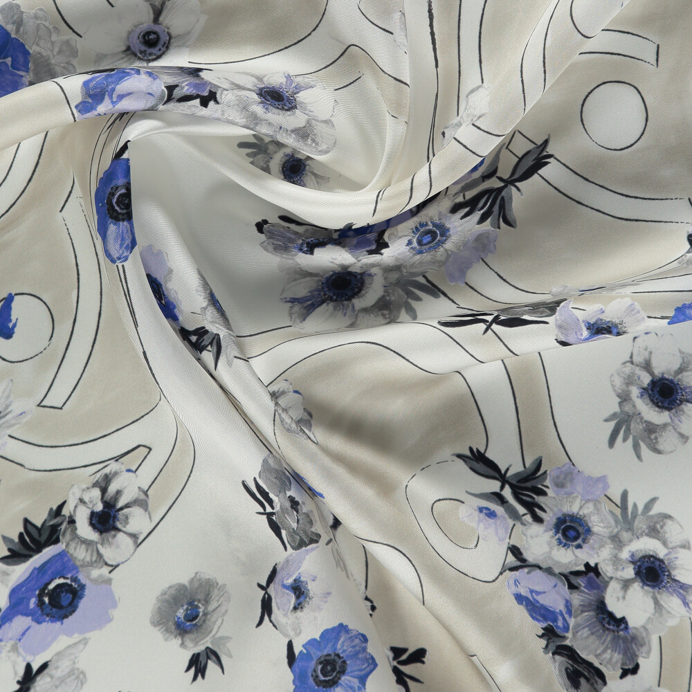 Blue Primavera Pattern Twill Silk Square Scarf - Vismara