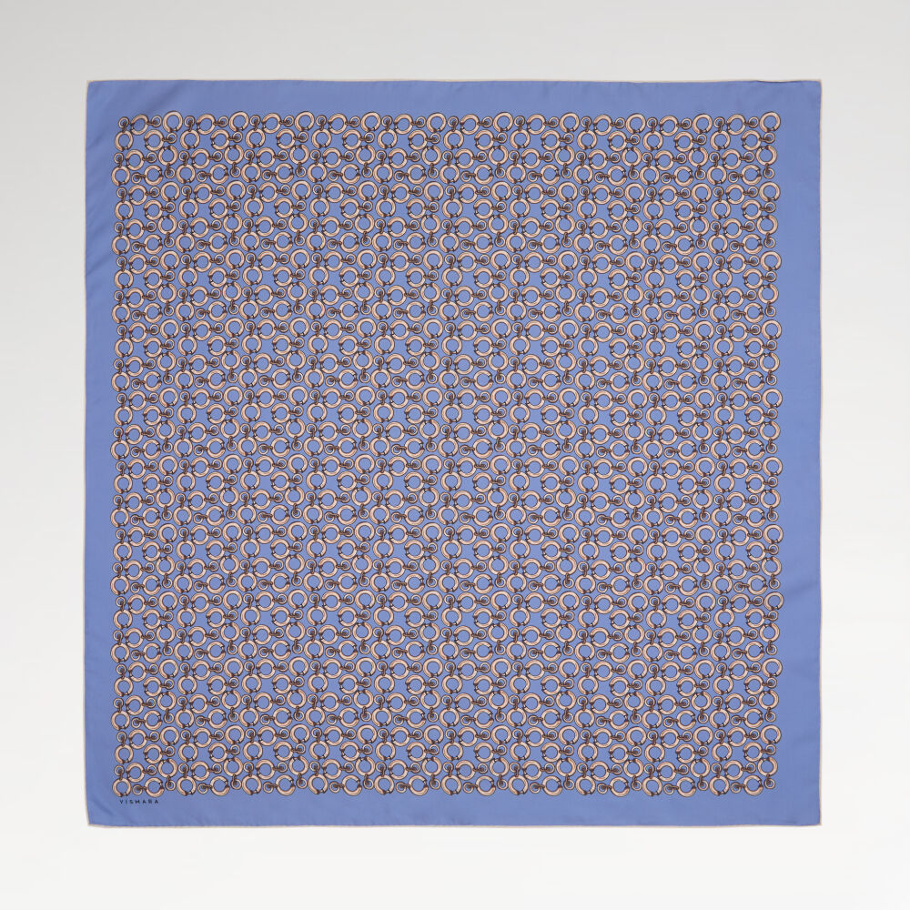 Blue Ring Chain Pattern Twill Silk Square Scarf