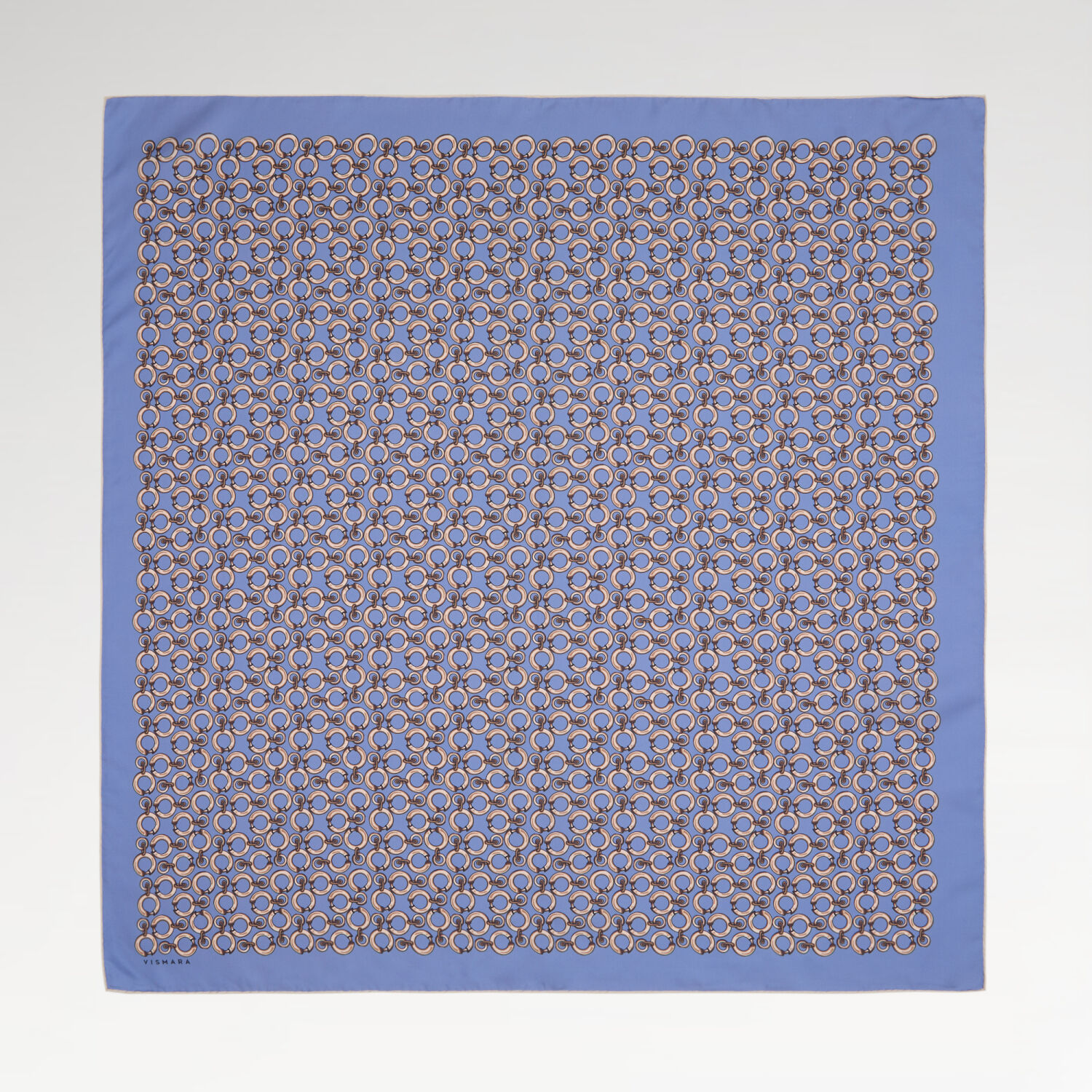 Blue Ring Chain Pattern Twill Silk Square Scarf - 1