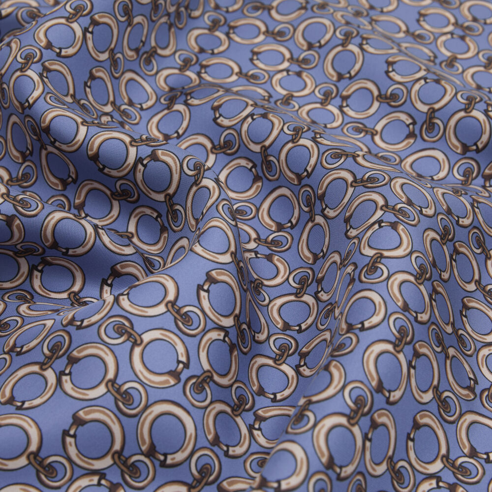 Blue Ring Chain Pattern Twill Silk Square Scarf - Vismara
