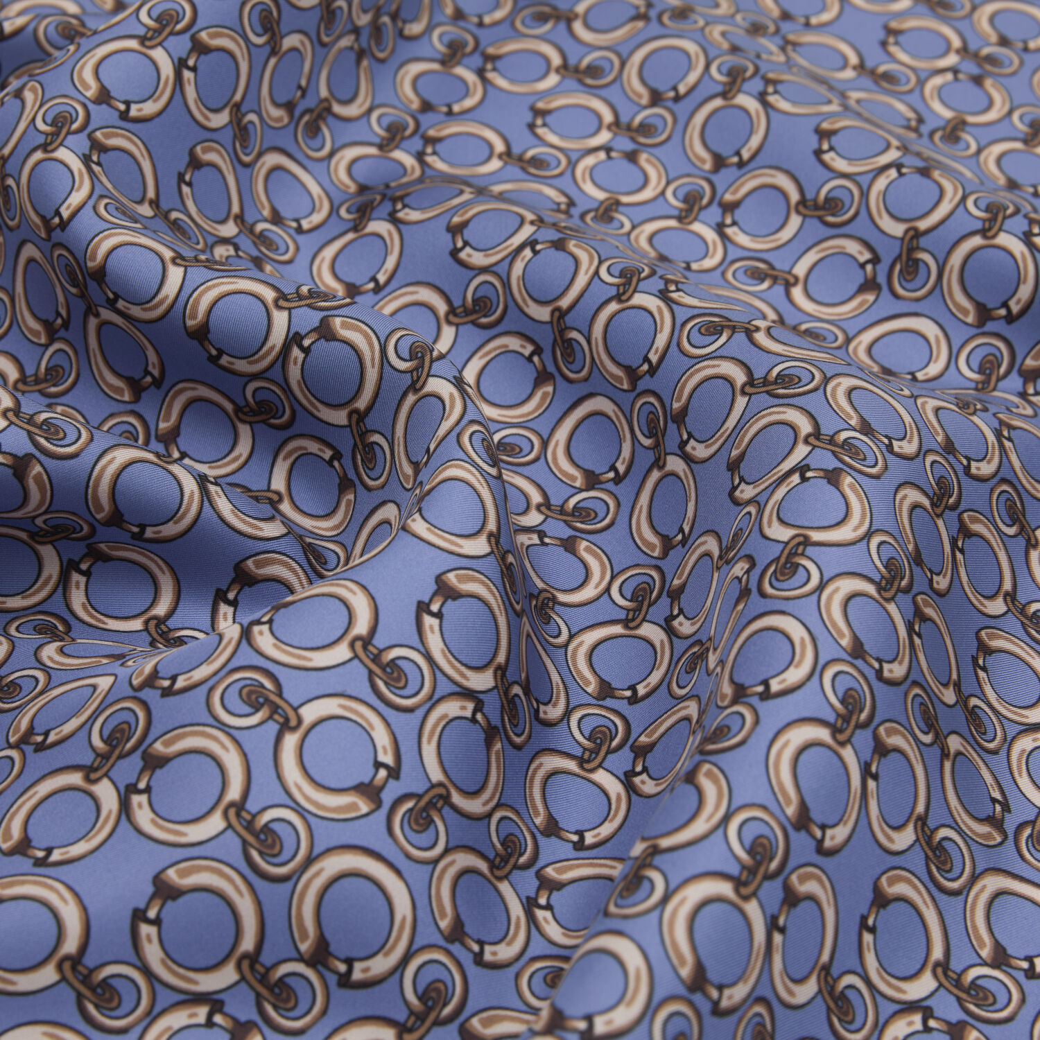Blue Ring Chain Pattern Twill Silk Square Scarf - 2