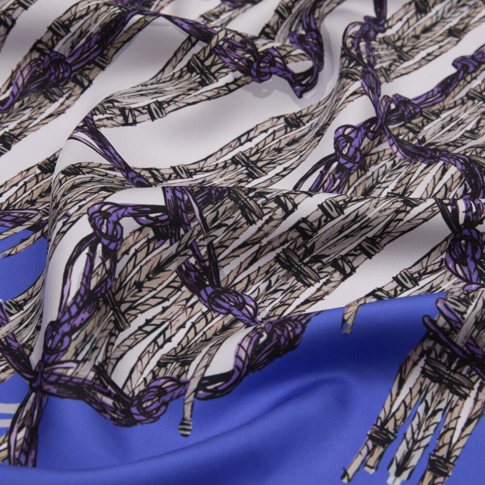 Blue Rope Pattern Twill Silk Square Scarf - Vismara