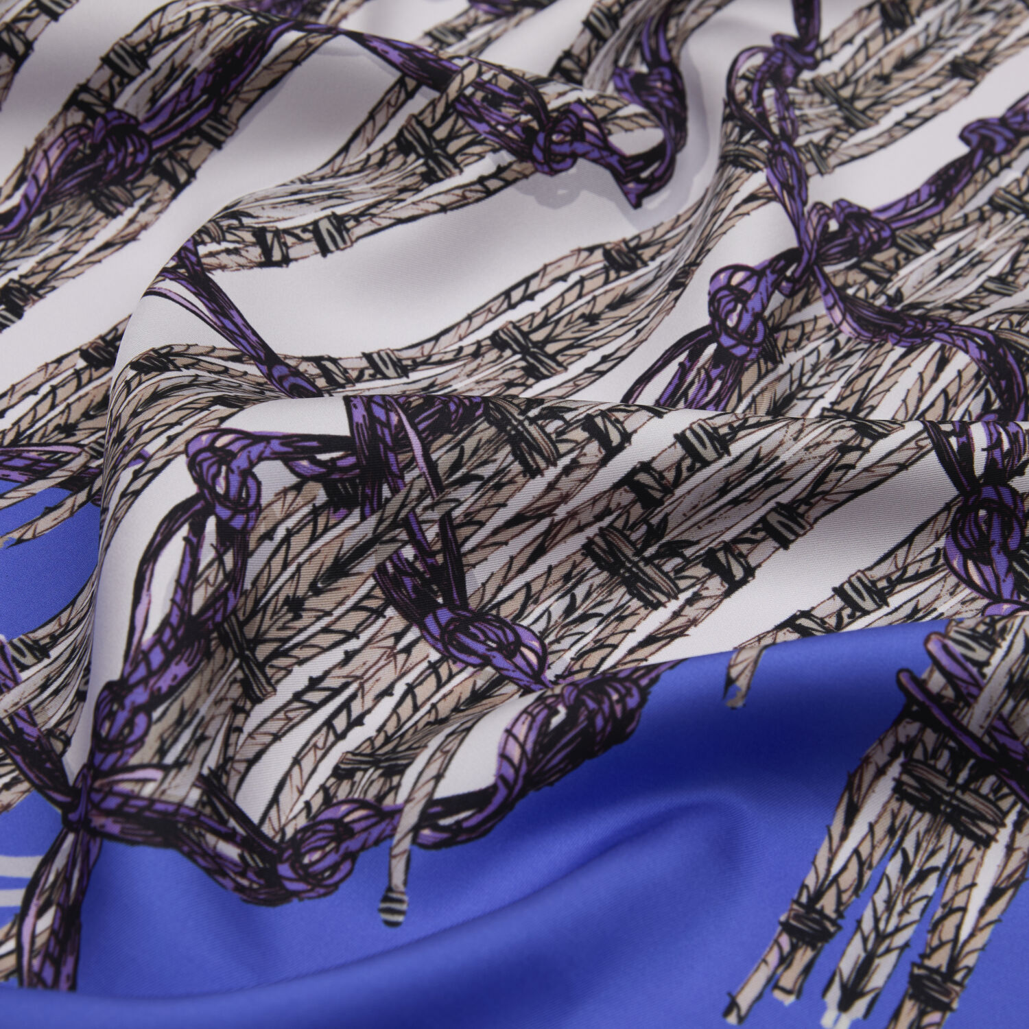 Blue Rope Pattern Twill Silk Square Scarf - 2