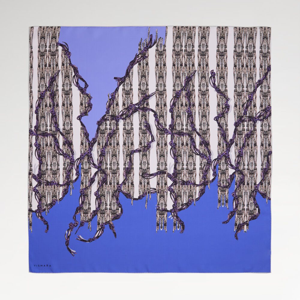 Blue Rope Pattern Twill Silk Square Scarf